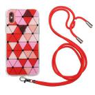 For iPhone X / XS Hollow Diamond-shaped Squares Pattern TPU Precise Hole Phone Protective Case with Lanyard(Red) - 1