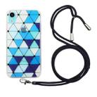 For iPhone XR Hollow Diamond-shaped Squares Pattern TPU Precise Hole Phone Protective Case with Lanyard(Blue) - 1