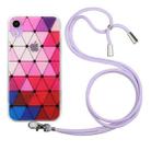 For iPhone XR Hollow Diamond-shaped Squares Pattern TPU Precise Hole Phone Protective Case with Lanyard(Purple) - 1