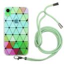 For iPhone XR Hollow Diamond-shaped Squares Pattern TPU Precise Hole Phone Protective Case with Lanyard(Green) - 1