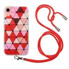 For iPhone XR Hollow Diamond-shaped Squares Pattern TPU Precise Hole Phone Protective Case with Lanyard(Red) - 1