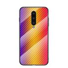 For OnePlus 8 Gradient Carbon Fiber Texture TPU Border Tempered Glass Case(Gold Fiber) - 1