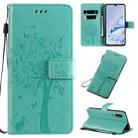 For Xiaomi Mi 9 Pro Tree & Cat Pattern Pressed Printing Horizontal Flip PU Leather Case with Holder & Card Slots & Wallet & Lanyard(Green) - 1