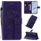 For Xiaomi Mi 9 Pro Tree & Cat Pattern Pressed Printing Horizontal Flip PU Leather Case with Holder & Card Slots & Wallet & Lanyard(Purple) - 1