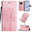 For Xiaomi Mi 9 Pro Tree & Cat Pattern Pressed Printing Horizontal Flip PU Leather Case with Holder & Card Slots & Wallet & Lanyard(Pink) - 1