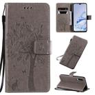 For Xiaomi Mi 9 Pro Tree & Cat Pattern Pressed Printing Horizontal Flip PU Leather Case with Holder & Card Slots & Wallet & Lanyard(Gray) - 1