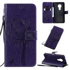 For Nokia 7.2 Tree & Cat Pattern Pressed Printing Horizontal Flip PU Leather Case with Holder & Card Slots & Wallet & Lanyard(Purple) - 1