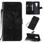 For Nokia 7.2 Tree & Cat Pattern Pressed Printing Horizontal Flip PU Leather Case with Holder & Card Slots & Wallet & Lanyard(Black) - 1