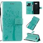 For LG G8X Tree & Cat Pattern Pressed Printing Horizontal Flip PU Leather Case with Holder & Card Slots & Wallet & Lanyard(Green) - 1