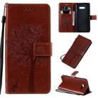 For LG G8X Tree & Cat Pattern Pressed Printing Horizontal Flip PU Leather Case with Holder & Card Slots & Wallet & Lanyard(Coffee) - 1