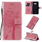 For LG G8X Tree & Cat Pattern Pressed Printing Horizontal Flip PU Leather Case with Holder & Card Slots & Wallet & Lanyard(Pink) - 1