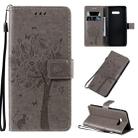 For LG G8X Tree & Cat Pattern Pressed Printing Horizontal Flip PU Leather Case with Holder & Card Slots & Wallet & Lanyard(Gray) - 1