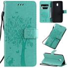 For Xiaomi Redmi 8A Tree & Cat Pattern Pressed Printing Horizontal Flip PU Leather Case with Holder & Card Slots & Wallet & Lanyard(Green) - 1
