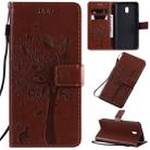 For Xiaomi Redmi 8A Tree & Cat Pattern Pressed Printing Horizontal Flip PU Leather Case with Holder & Card Slots & Wallet & Lanyard(Coffee) - 1