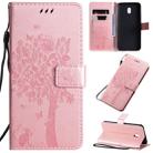 For Xiaomi Redmi 8A Tree & Cat Pattern Pressed Printing Horizontal Flip PU Leather Case with Holder & Card Slots & Wallet & Lanyard(Rose gold) - 1