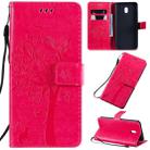 For Xiaomi Redmi 8A Tree & Cat Pattern Pressed Printing Horizontal Flip PU Leather Case with Holder & Card Slots & Wallet & Lanyard(Rose) - 1