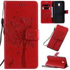 For Xiaomi Redmi 8A Tree & Cat Pattern Pressed Printing Horizontal Flip PU Leather Case with Holder & Card Slots & Wallet & Lanyard(Red) - 1