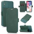 For iPhone X / XS Push Window Double Buckle PU + Silicone Horizontal Flip Leather Case with Holder & Card Slot(Green) - 1