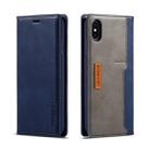 For iPhone X / XS LC.IMEEKE LC-001 Series PU + TPU Color Matching Frosted Horizontal Flip Leather Case with Holder & Card Slot(Blue) - 1