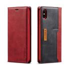 For iPhone X / XS LC.IMEEKE LC-001 Series PU + TPU Color Matching Frosted Horizontal Flip Leather Case with Holder & Card Slot(Red) - 1