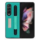 For Samsung Galaxy Z Fold3 5G Litchi Texture Leather Protective Case with Holder & Pen Slot(Green) - 1