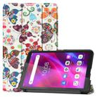 For Lenovo Tab M7 3rd Gen Colored Drawing Pattern Horizontal Flip Leather Case with Three-folding Holder(Color Butterfly) - 1