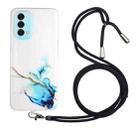 Hollow Marble Pattern TPU Precise Hole Protective Case with Neck Strap Rope For OnePlus Nord N200 5G(Blue) - 1