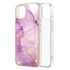 For iPhone 13 mini Electroplating Marble Pattern Dual-side IMD TPU Shockproof Case (Purple 001) - 1