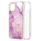 For iPhone 13 Electroplating Marble Pattern Dual-side IMD TPU Shockproof Case(Purple 001) - 1