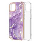 For iPhone 13 Electroplating Marble Pattern Dual-side IMD TPU Shockproof Case(Purple 002) - 1