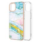 For iPhone 13 Electroplating Marble Pattern Dual-side IMD TPU Shockproof Case(Green 004) - 1