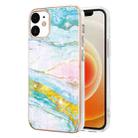 For iPhone 12 mini Electroplating Marble Pattern Dual-side IMD TPU Shockproof Case (Green 004) - 1