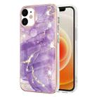 For iPhone 12 / 12 Pro Electroplating Marble Pattern Dual-side IMD TPU Shockproof Case(Purple 002) - 1