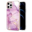 For iPhone 12 Pro Max Electroplating Marble Pattern Dual-side IMD TPU Shockproof Case(Purple 001) - 1