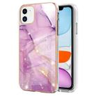 For iPhone 11 Electroplating Marble Pattern Dual-side IMD TPU Shockproof Case (Purple 001) - 1