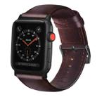 For Apple Watch Series 9&8&7 41mm / SE 3&SE 2&6&SE&5&4 40mm / 3&2&1 38mm Oil Wax Genuine Leather Strap Watch Band(Red Brown) - 1