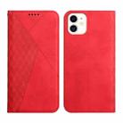 For iPhone 12 mini Diamond Pattern Splicing Skin Feel Magnetic Horizontal Flip Leather Case with Card Slots & Holder & Wallet (Red) - 1