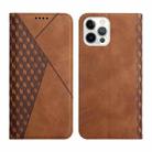 For iPhone 12 / 12 Pro Diamond Pattern Splicing Skin Feel Magnetic Horizontal Flip Leather Case with Card Slots & Holder & Wallet(Brown) - 1
