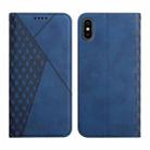 For iPhone X / XS Diamond Pattern Splicing Skin Feel Magnetic Horizontal Flip Leather Case with Card Slots & Holder & Wallet(Blue) - 1