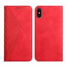 For iPhone X / XS Diamond Pattern Splicing Skin Feel Magnetic Horizontal Flip Leather Case with Card Slots & Holder & Wallet(Red) - 1