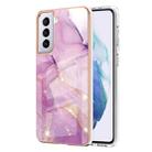 For Samsung Galaxy S21 5G Electroplating Marble Pattern Dual-side IMD TPU Shockproof Case(Purple 001) - 1