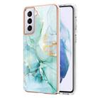 For Samsung Galaxy S21 5G Electroplating Marble Pattern Dual-side IMD TPU Shockproof Case(Green 003) - 1