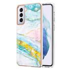 For Samsung Galaxy S21 5G Electroplating Marble Pattern Dual-side IMD TPU Shockproof Case(Green 004) - 1