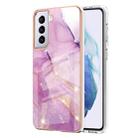 For Samsung Galaxy S21+ 5G Electroplating Marble Pattern Dual-side IMD TPU Shockproof Case(Purple 001) - 1