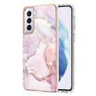 For Samsung Galaxy S21+ 5G Electroplating Marble Pattern Dual-side IMD TPU Shockproof Case(Rose Gold 005) - 1