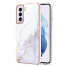For Samsung Galaxy S21+ 5G Electroplating Marble Pattern Dual-side IMD TPU Shockproof Case(White 006) - 1