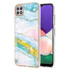 For Samsung Galaxy A22 5G US Version Electroplating Marble Pattern Dual-side IMD TPU Shockproof Case(Green 004) - 1