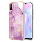For Xiaomi Redmi 9A Electroplating Marble Pattern Dual-side IMD TPU Shockproof Case(Purple 001) - 1