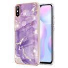 For Xiaomi Redmi 9A Electroplating Marble Pattern Dual-side IMD TPU Shockproof Case(Purple 002) - 1