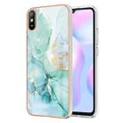 For Xiaomi Redmi 9A Electroplating Marble Pattern Dual-side IMD TPU Shockproof Case(Green 003) - 1